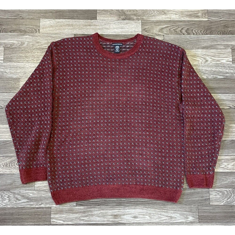 Vintage Knights Bridge Acrylic Knit Sweater Men’s Large Red Houndstooth 90s
